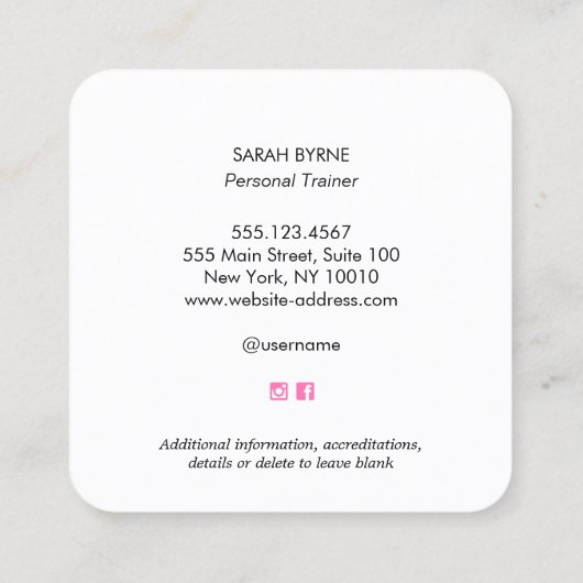ピンクエンブレムパーソナルトレーナートレーニングビジネスCa スクエア名刺 (裏面)