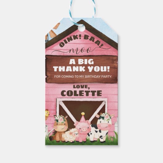 ピンクオインクバモーアファーム誕生日ありがとう ギフトタグ (正面)