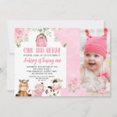 ピンクオインバアネイグガールズ1st誕生日招待状 招待状 (正面)