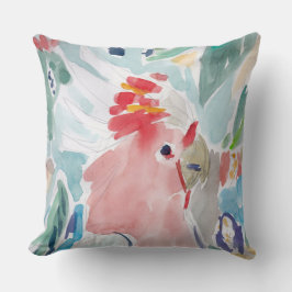 ピンクオウムの水彩画 クッション