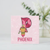 ピンクオウム文字P子供の誕生日パーティー 招待状 (スタンド正面)