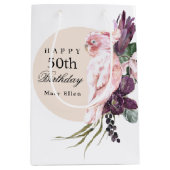 ピンクオウムBohoトロピカルバースデーパーティー50th ミディアムペーパーバッグ (正面)