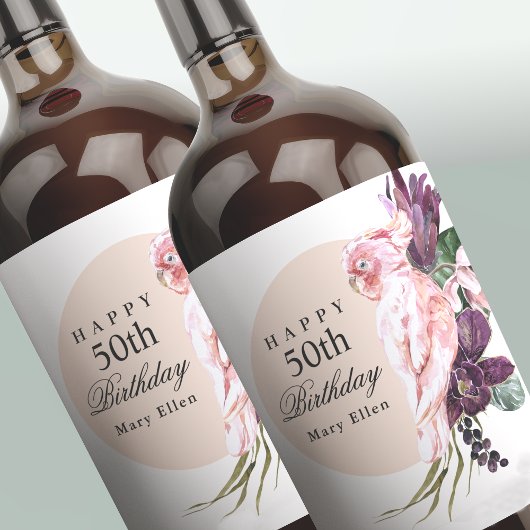 ピンクオウムBohoトロピカルバースデーパーティー50th ワインラベル