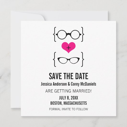 ピンクオタク系の色メガネセーブ・ザ・デート案内 招待状 (正面)