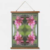 ピンクオダマキ（植物）フラワークローズアップ抽象芸術 吊り下げ型タペストリー (正面)