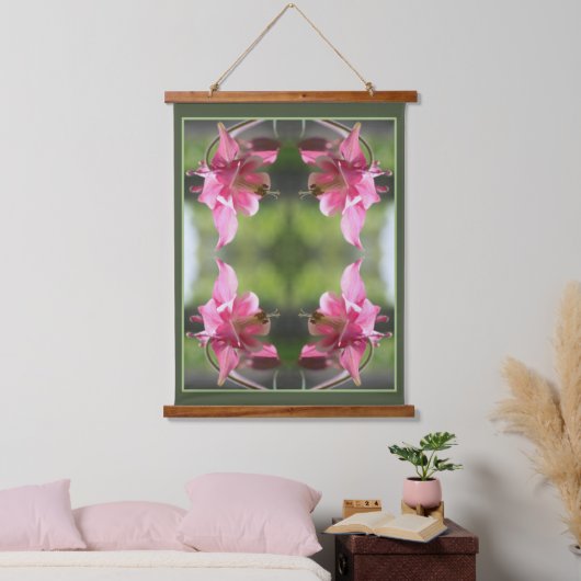 ピンクオダマキ（植物）フラワークローズアップ抽象芸術 吊り下げ型タペストリー (寝室)