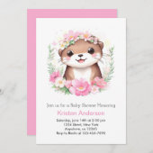 ピンクオッタアドベンチャーガールお洒落ベビーシャワー 招待状 (正面/裏面)