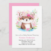 ピンクオッターお洒落至福の女の子ベビーシャワー 招待状 (正面/裏面)