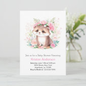 ピンクオッターワイルドフラワー魔法ガールベビーシャワー 招待状 (スタンド正面)