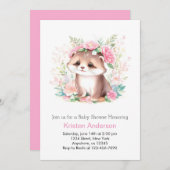 ピンクオッターワイルドフラワー魔法ガールベビーシャワー 招待状 (正面/裏面)