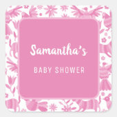 ピンクオトミ・メキシコ産ベビーシャワー紙プレート スクエアシール (正面)