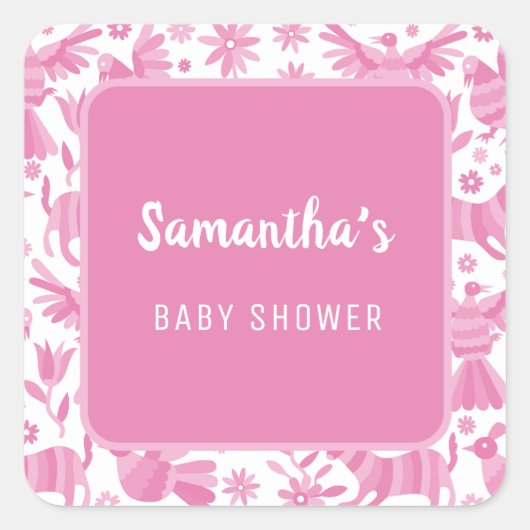ピンクオトミ・メキシコ産ベビーシャワー紙プレート スクエアシール (正面)