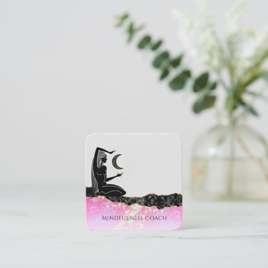 *～*ピンクオパールの月のQRコード女神めい想様  スクエア名刺 (スタンド正面)