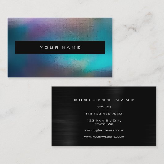 ピンクオパール海ブルーパープルブラックメイクアップスタイリスト 名刺 (正面/裏面)
