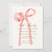 ピンクオベビーミニマル水玉模様ボウベビーシャワー 招待状 (正面)