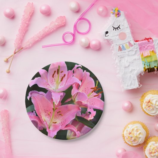 ピンクオリエンタルリリーフローラ ペーパープレート (パーティー)