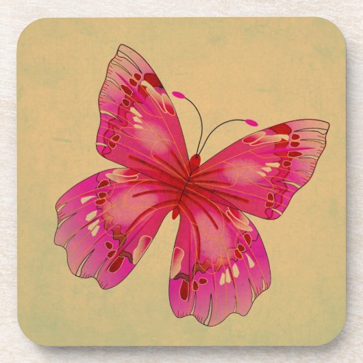 ピンクオリエンタルヴィンテージ蝶アート コースター (正面)