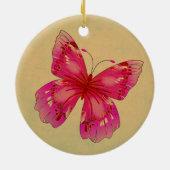 ピンクオリエンタルヴィンテージ蝶アート セラミックオーナメント (裏面)
