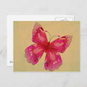 ピンクオリエンタルヴィンテージ蝶アート ポストカード (正面/裏面)