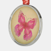 ピンクオリエンタルヴィンテージ蝶アート メタルオーナメント (左)