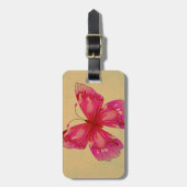 ピンクオリエンタルヴィンテージ蝶アート ラゲッジタグ (正面縦)