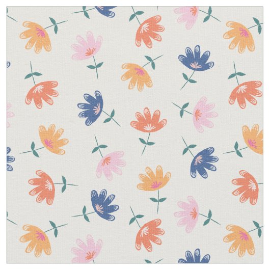 ピンクオレお洒落ンジ青の花のパターン ファブリック (クローズアップ)