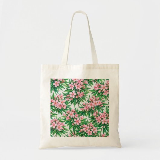 ピンクオレアンダーの花の植物学模様 トートバッグ (正面)