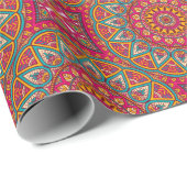 ピンクオレンジと赤サークルマンダラ ラッピングペーパー (ロールコーナー)