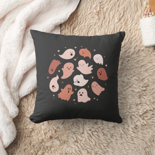 ピンクオレンジのかわいいお化けハロウィン クッション (ブランケット)