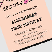 ピンクオレンジのドクロのハロウィンおばけの1歳の誕生日 招待状