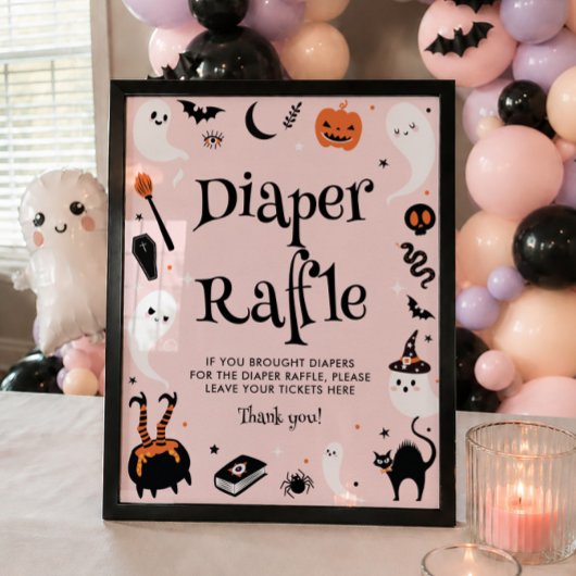 ピンクオレンジのハロウィンベイビーシャワーのおむつ抽選会 ポスター