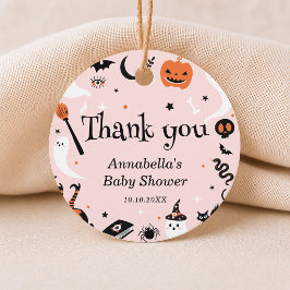 ピンクオレンジのハロウィンベイビーシャワーの女の子ありがとうございます フェイバータグ