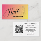ピンクオレンジのヘアスタイリストQRコード 名刺 (正面/裏面)