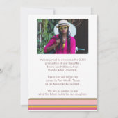 ピンクオレンジのライン状卒業お知らせカード 招待状 (裏面)