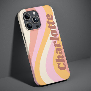 ピンクオレンジのレトロウェーブのカスタムネーム iPhone 13 PRO MAXケース