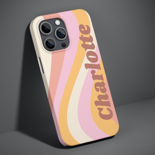 ピンクオレンジのレトロウェーブのカスタムネーム Case-Mate iPhoneケース