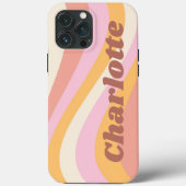 ピンクオレンジのレトロウェーブのカスタムネーム Case-Mate iPhoneケース (裏面)