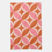 ピンクオレンジの円形にミッドセンチュリーのスターバースト キッチンタオル (縦)