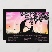 ピンクオレンジの月下ロマンティック逃避行 招待状 (正面/裏面)