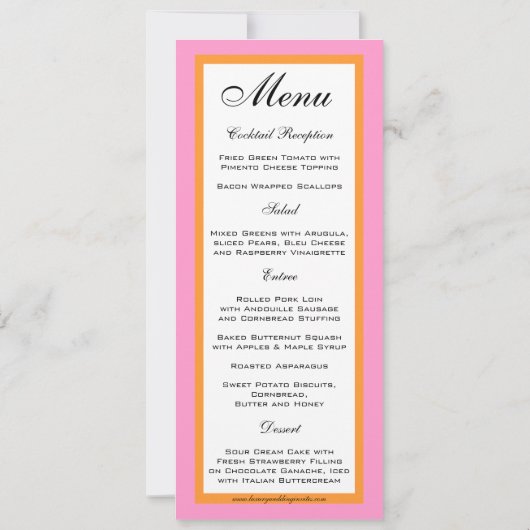 ピンクオレンジの結婚式メニューカーズ 招待状 (裏面)