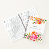 ピンクオレンジの花のオリジナル ブライダルシャワー レシピ ノートブック (内部)