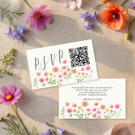 ピンクオレンジの花の結婚式の出欠確認QRコード エンクロージャーカード