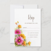 ピンクオレンジの花のRusticな結婚式RSVP 出欠カード (正面)