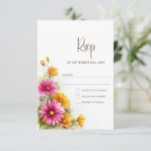 ピンクオレンジの花のRusticな結婚式RSVP 出欠カード (スタンド正面)
