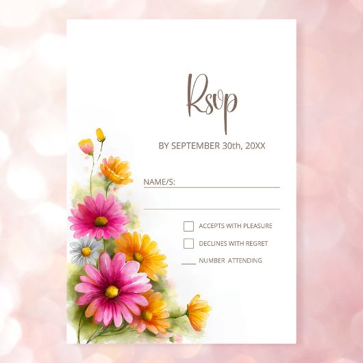 ピンクオレンジの花のRusticな結婚式RSVP 出欠カード