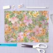 ピンクオレンジの花模様 薄葉紙 (クラフト)