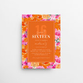 ピンクオレンジの鮮やかなガーデン スイート16の誕生日パーティー 招待状