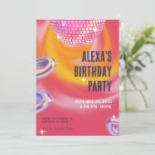 ピンクオレンジのY2Kネオンディスコボールパーティー 招待状 (スタンド正面)