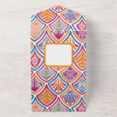 ピンクオレンジイエローティール（緑がかった色）装飾ファ結婚ン オールインワン招待状 (外側)