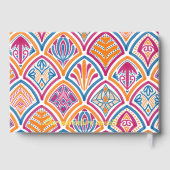 ピンクオレンジイエローティール（緑がかった色）装飾ファ結婚ン ゲストブック (裏面)